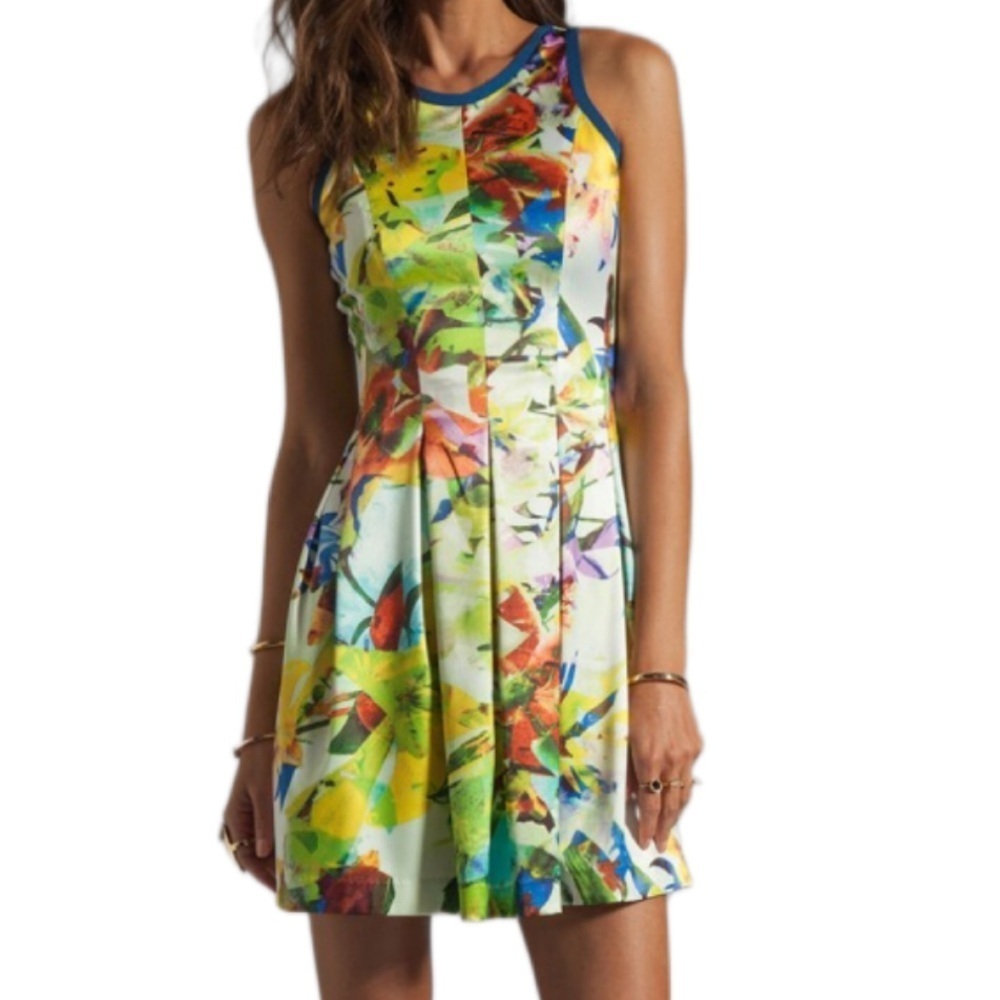 Parker Rio Dress S in Tropic Sleeveless Watercolor Pleated Fit & Flare
